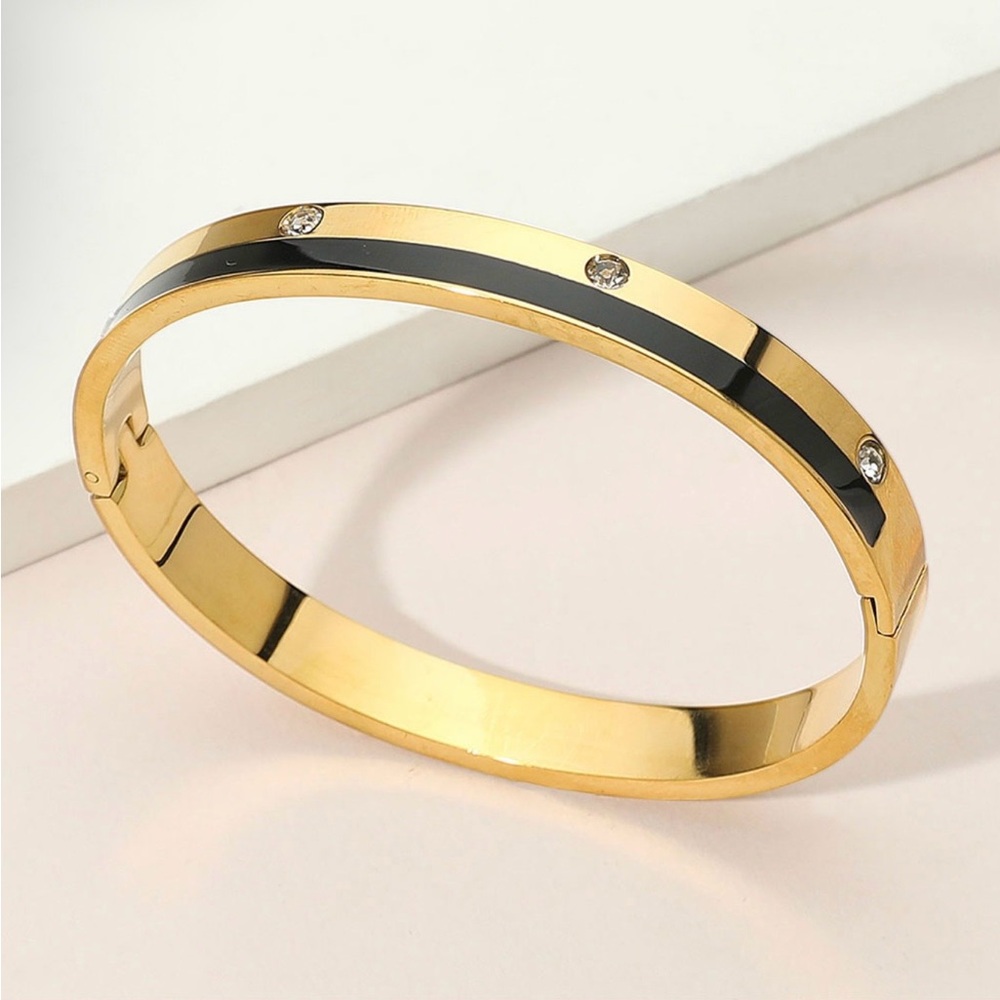 Gold Hinged Bangle Bracelet with CZ Stones (NWT)